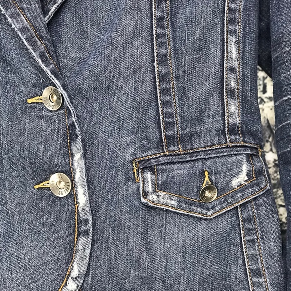 LEVEL 99 Distressed Fitted Denim Blazer Jacket - Picture 6 of 8